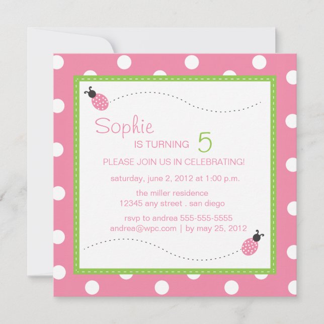 Ladybug Birthday Square Invitation (Front)