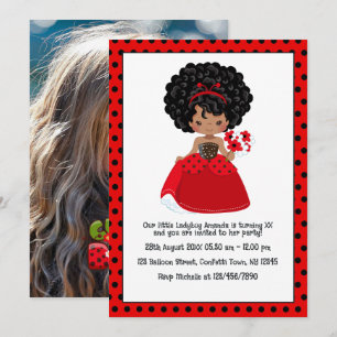 Ladybug Black Princess Fairy Tale Birthday Party Invitation