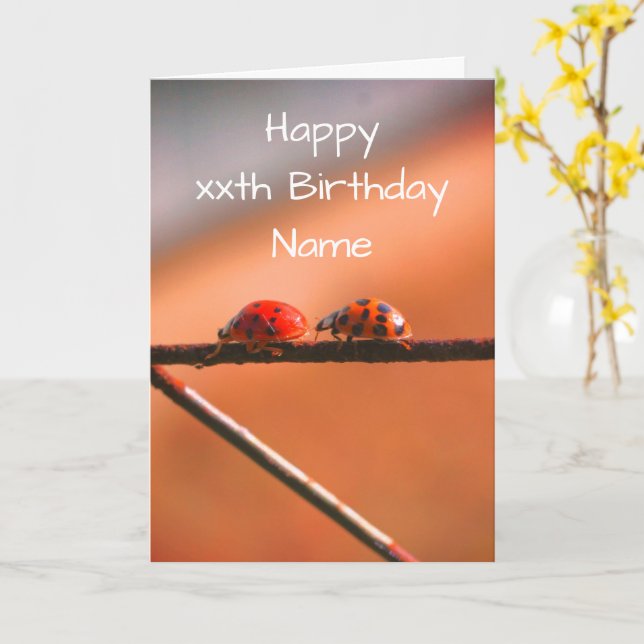 Ladybug Buddies Nature Personalized Birthday  Card (Yellow Flower)