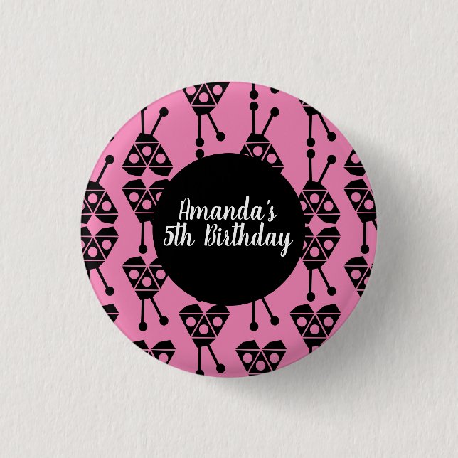 Ladybug Bug Insect Geometrical Birthday Party Pink 1 Inch Round Button (Front)