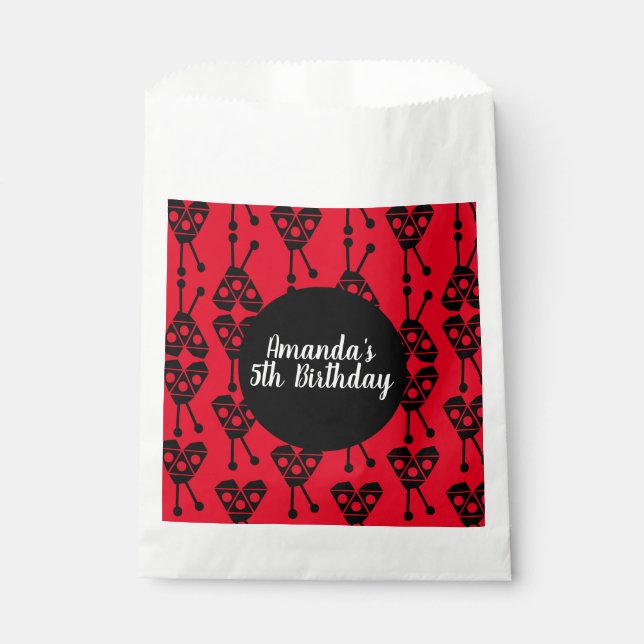 Ladybug Bug Insect Geometrical Birthday Party Red  Favour Bag (Front)