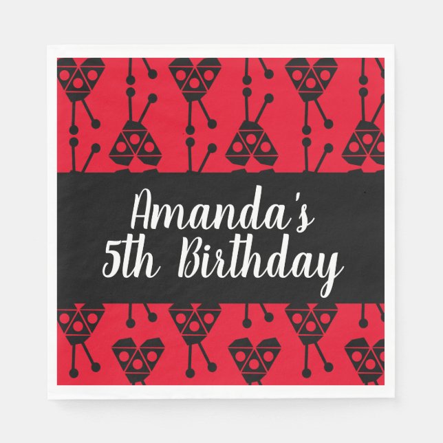 Ladybug Bug Insect Geometrical Birthday Party Red Napkin (Front)