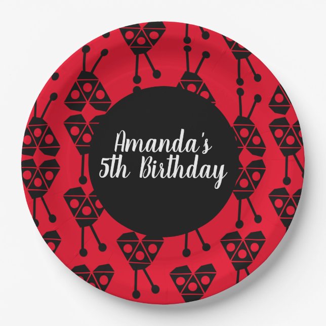 Ladybug Bug Insect Geometrical Birthday Party Red  Paper Plate (Front)