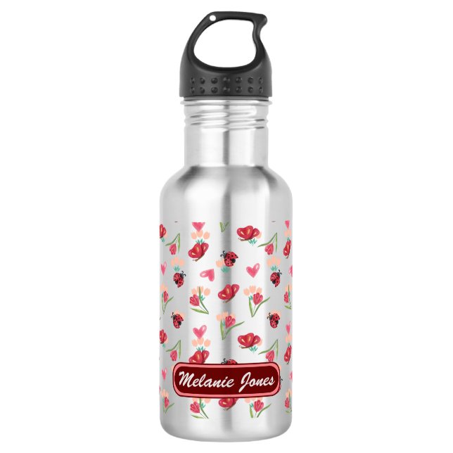 Ladybug, Butterfly and Tulip Heart Pattern 532 Ml Water Bottle (Front)