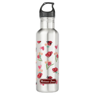 Ladybug, Butterfly and Tulip Heart Pattern 710 Ml Water Bottle