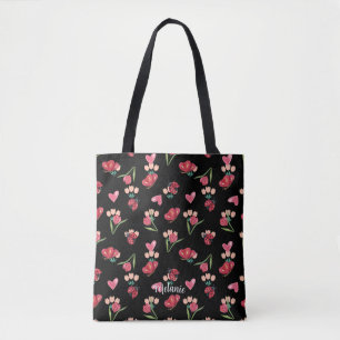 Ladybug, Butterfly and Tulip Heart Pattern Tote Bag