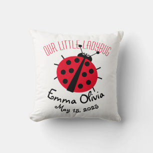 Ladybug Cartoon Cute Birth Stat Red White Black Throw Pillow