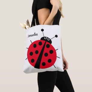 ladybug cartoon fun red black white tote bag