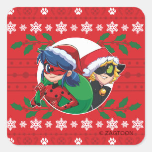 Ladybug & Cat Noir Holiday Graphic Square Sticker