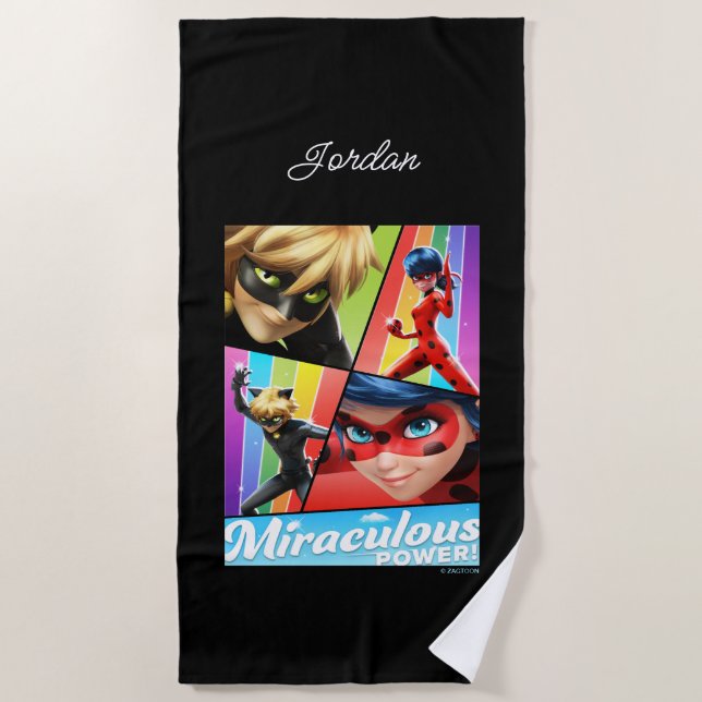 Ladybug & Cat Noir | Miraculous Power! Beach Towel (Front)