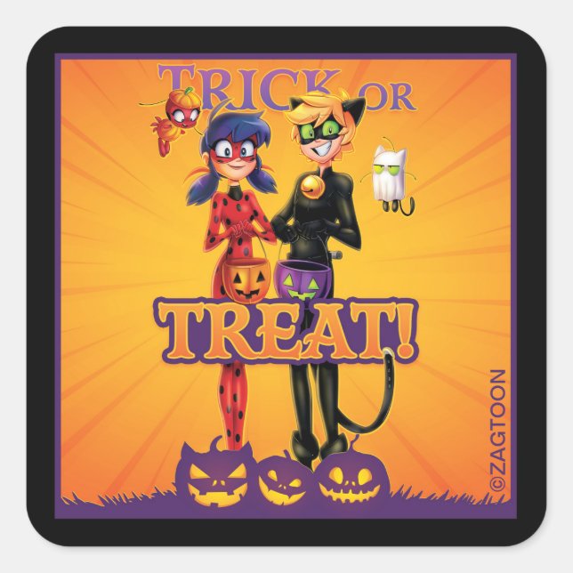 Ladybug & Cat Noir | Trick or Treat! Square Sticker (Front)