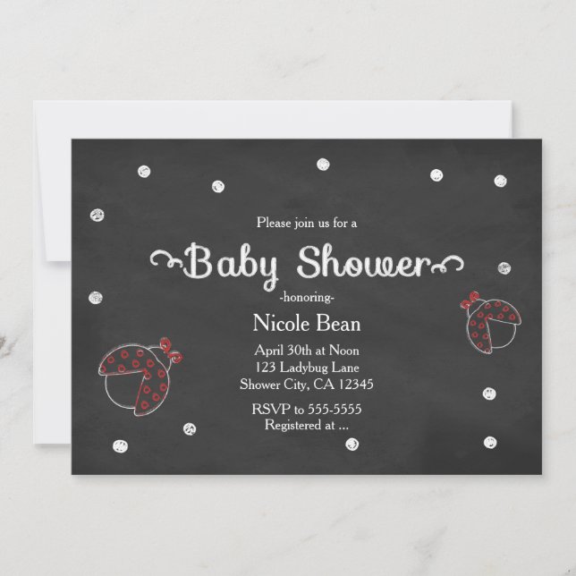 Ladybug Chalkboard Dots Baby Shower Invitations (Front)