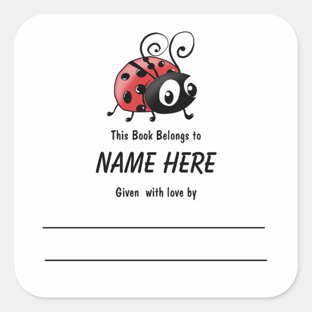 Ladybug Children's Bookplate With Message Square Sticker (Front)
