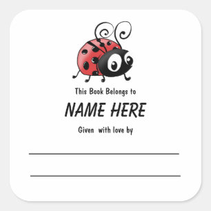 Ladybug Children's Bookplate With Message Square Sticker