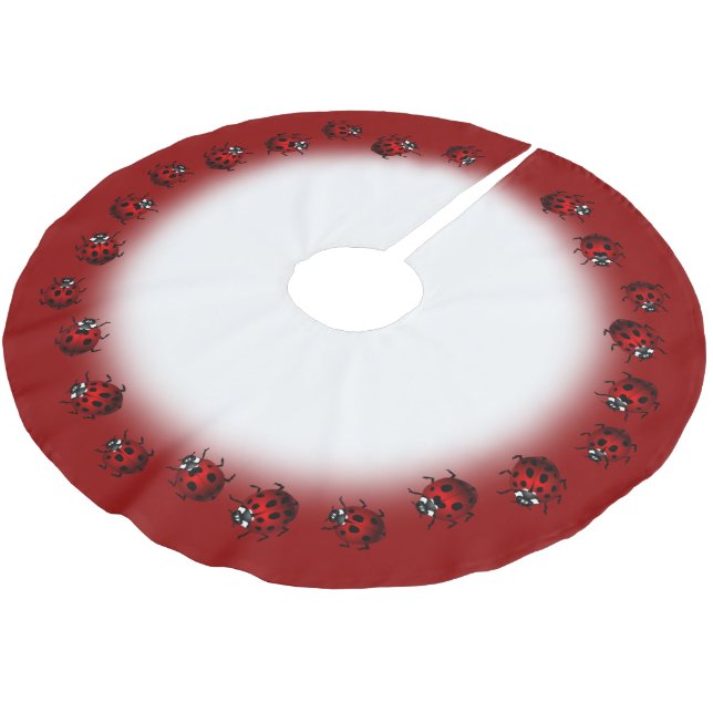 Ladybug Christmas Tree Skirt Ladybird Holiday Deco (Angled)