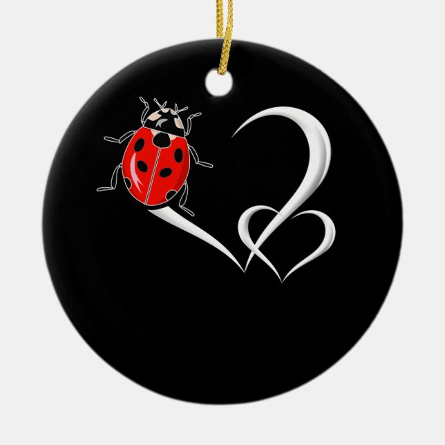 Ladybug Collecting Beetles Bug Heart Ladybird Ceramic Ornament (Front)