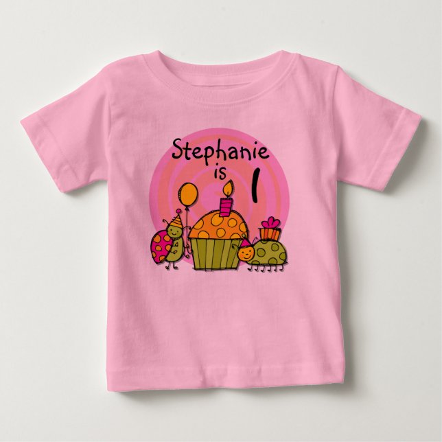 Ladybug Cupcake Customizable Birthday T-shirt (Front)