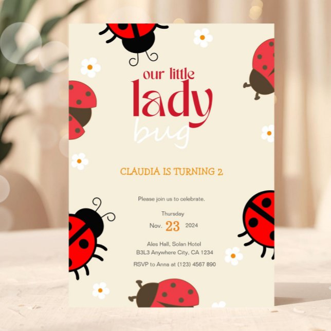 Ladybug Daisy Anniversaire Invitation Little Bug P (Cute Bug Ladybug Birthday Party Invitation)