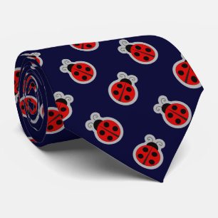Ladybug Dark Navy Blue Background Tie