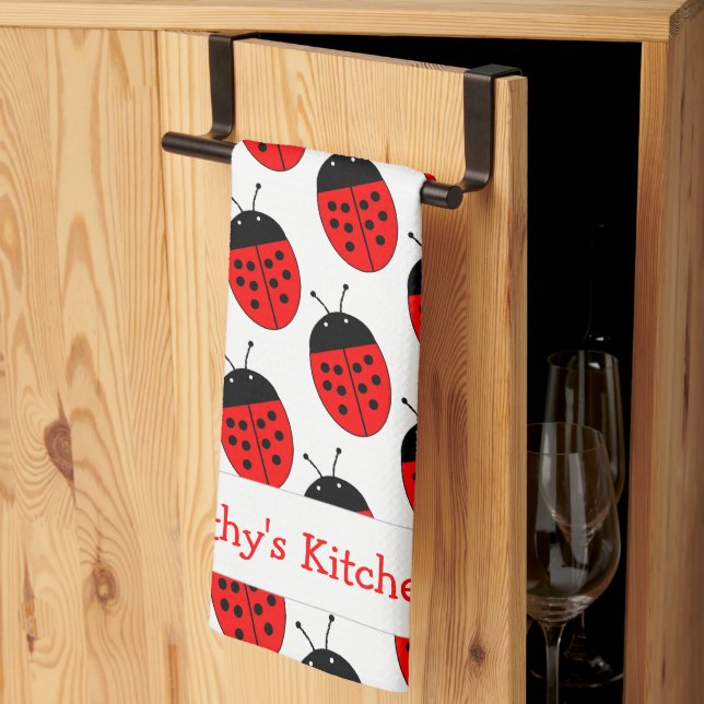 Ladybug Design Personalised Kitchen Towel (Thirds Fold)