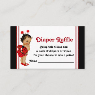 Ladybug Diaper Raffle Tickets Ethnic Baby Girl Enclosure Card