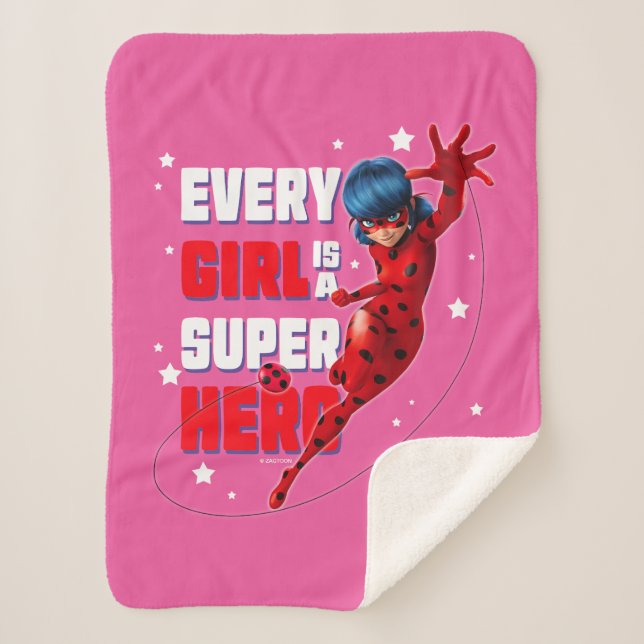 Ladybug Every Girl is a Super Hero Sherpa Blanket (Front)