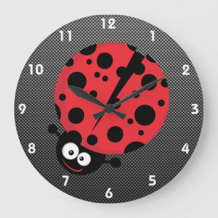 Ladybug; Faux Carbon Fibre Large Clock