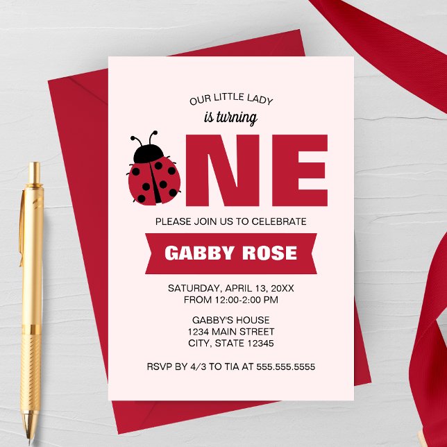 Ladybug First Birthday Invitation (Our Little Lady Is Turning One | Love Bug First Birthday | Garden Spring Birthday Party Invitation)