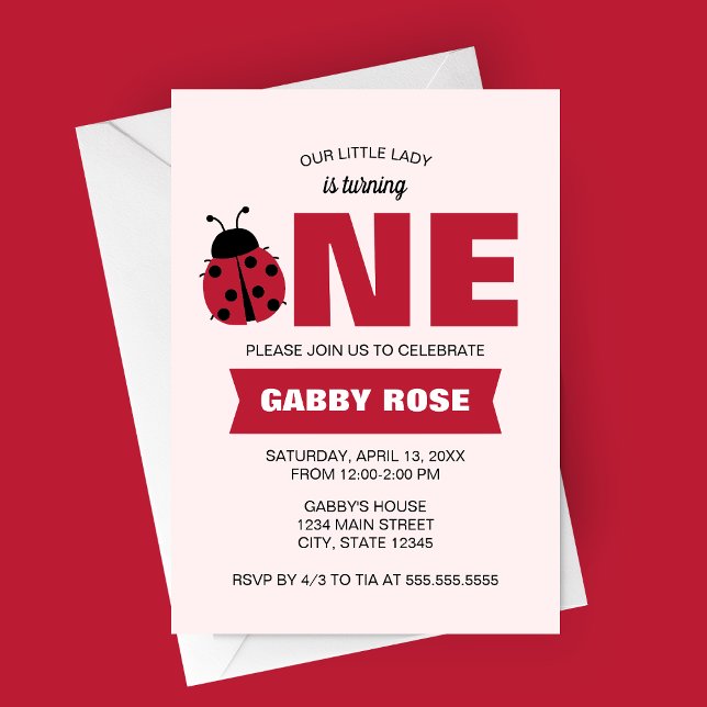 Ladybug First Birthday Invitation (Our Little Lady Is Turning One | Love Bug First Birthday | Garden Spring Birthday Party Invitation)