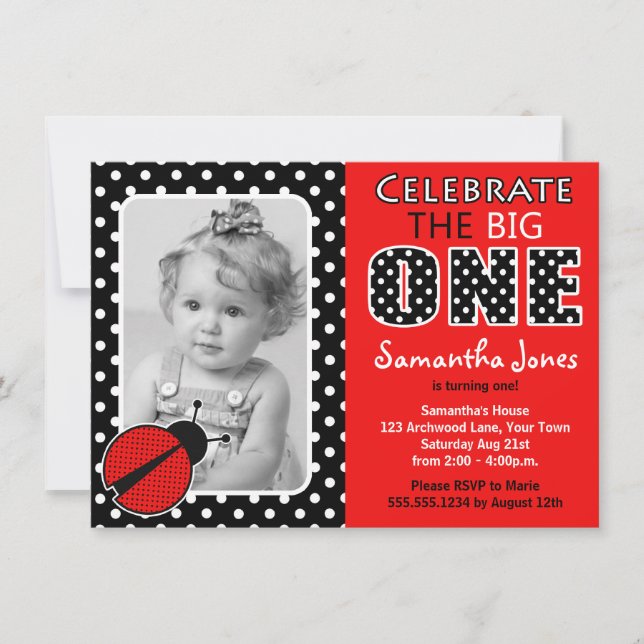 Ladybug First Birthday Party Invitation (Front)
