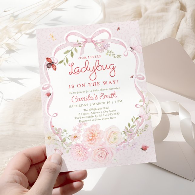 Ladybug Floral Girl Baby Shower Invitation (Creator Uploaded)