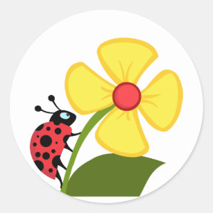 Ladybug Flower   Classic Round Sticker