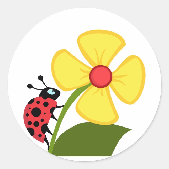 Ladybug Flower   Classic Round Sticker (Front)