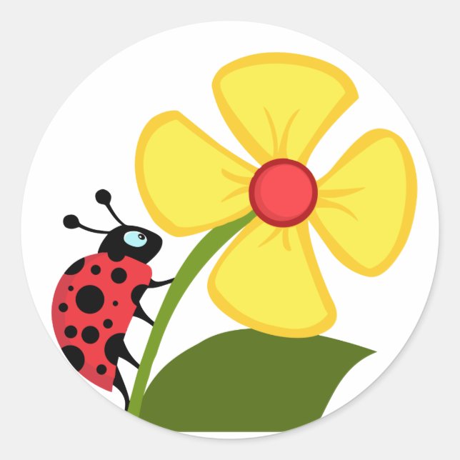 Ladybug Flower  Classic Round Sticker (Front)