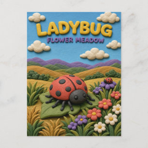 Ladybug, Flower Meadow Clay Art Postcard