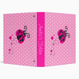 Ladybug flower polka dots pink name folder binder