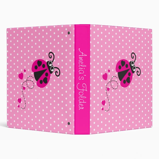 Ladybug flower polka dots pink name folder binder (Background)