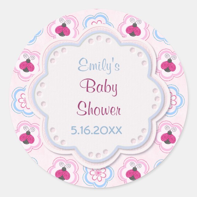 Ladybug Flowers Baby Shower - Customize Classic Round Sticker (Front)