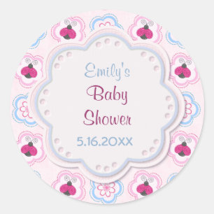 Ladybug Flowers Baby Shower - Customize Classic Round Sticker