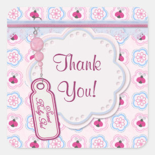 Ladybug Flowers Baby Shower - Thank You Square Sticker
