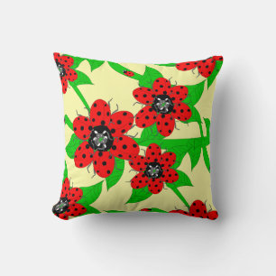 Ladybug Flowers Throw Pillow