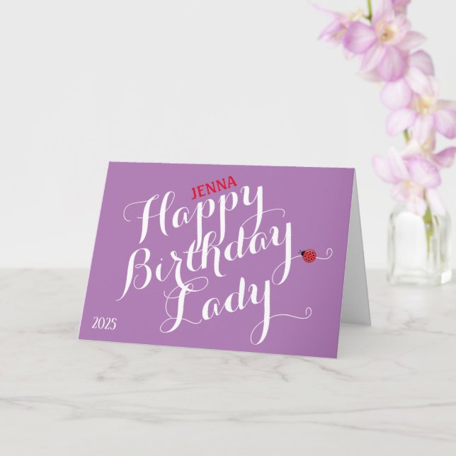 Ladybug Folded Birthday Card (Purple) (Orchid)
