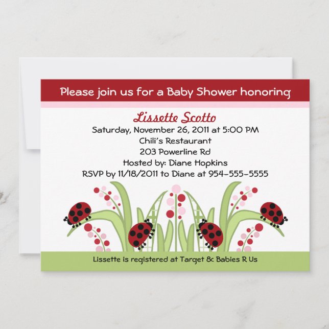 Ladybug Garden #2 Invitations de douche pour bébé (Devant)