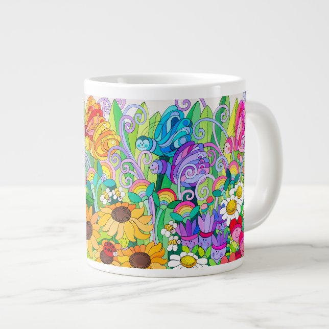 Ladybug Garden Butterflies Large Coffee Mug (Front Right)