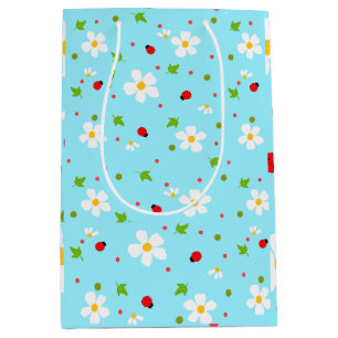 Ladybug Garden Floral Seamless Pattern Medium Gift Bag