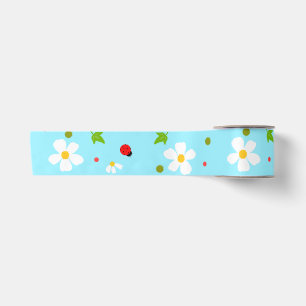 Ladybug Garden Floral Seamless Pattern Satin Ribbon