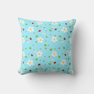 Ladybug Garden Floral Seamless Pattern Throw Pillow
