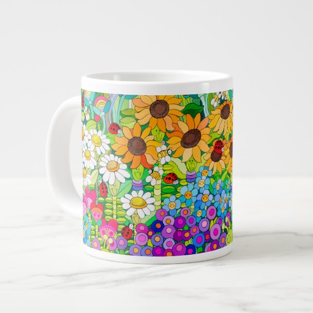 Ladybug Garden Flowers Large Coffee Mug (Front Left)