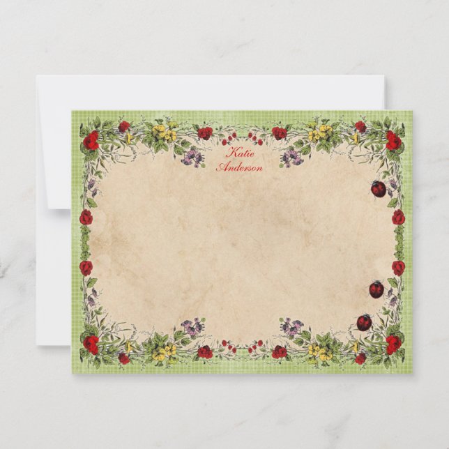 Ladybug Garden Personalized Flat Note Cards (Front)