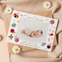Ladybug Girl Baby Photo Birth Announcement